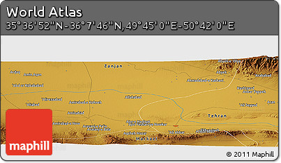 Physical Panoramic Map of the Area around 35° 52' 19" N, 50° 13' 30" E