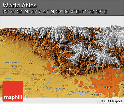 Physical 3D Map of the Area around 35° 52' 19" N, 51° 4' 30" E