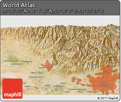 Satellite 3D Map of the Area around 35° 52' 19" N, 51° 4' 30" E