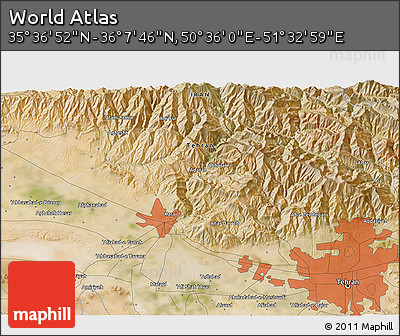 Satellite 3D Map of the Area around 35° 52' 19" N, 51° 4' 30" E