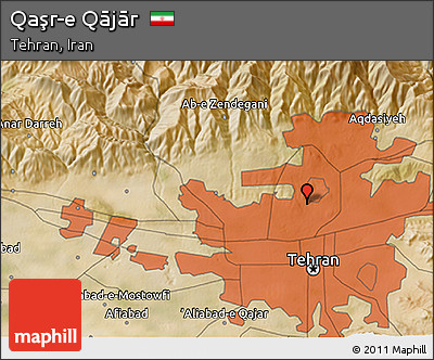 Satellite 3D Map of Qaşr-e Qājār