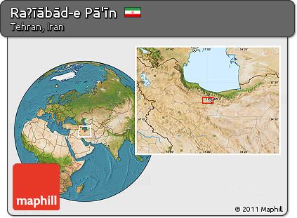Satellite Location Map of Raẕīābād-e Pā'īn