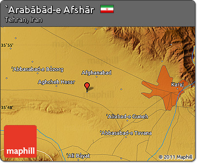 Physical Map of `Arabābād-e Afshār