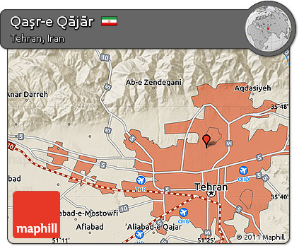 Shaded Relief Map of Qaşr-e Qājār
