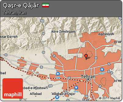 Shaded Relief Map of Qaşr-e Qājār