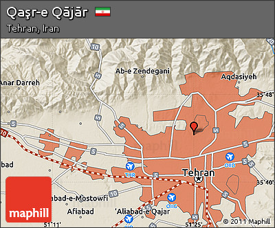 Shaded Relief Map of Qaşr-e Qājār