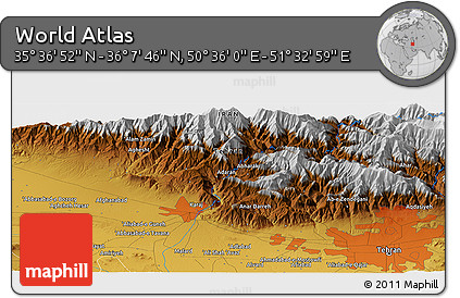 Physical Panoramic Map of the Area around 35° 52' 19" N, 51° 4' 30" E