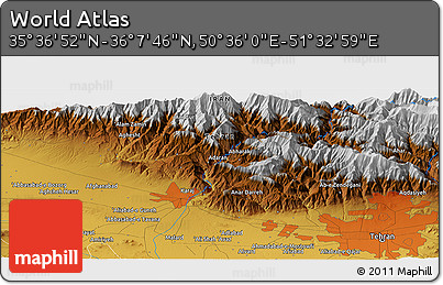Physical Panoramic Map of the Area around 35° 52' 19" N, 51° 4' 30" E