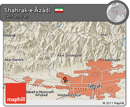 Shaded Relief Panoramic Map of Shahrak-e Āzādī