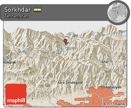 Shaded Relief Panoramic Map of Sorkhdar