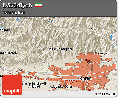 Shaded Relief Panoramic Map of Dāvūdīyeh