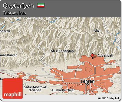 Shaded Relief Panoramic Map of Qeyţarīyeh