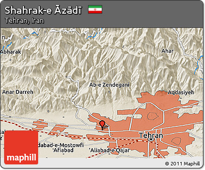 Shaded Relief Panoramic Map of Shahrak-e Āzādī
