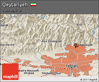 Shaded Relief Panoramic Map of Qeyţarīyeh