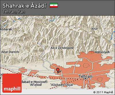 Shaded Relief Panoramic Map of Shahrak-e Āzādī