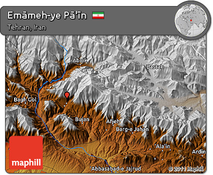 Physical 3D Map of Emāmeh-ye Pā'īn