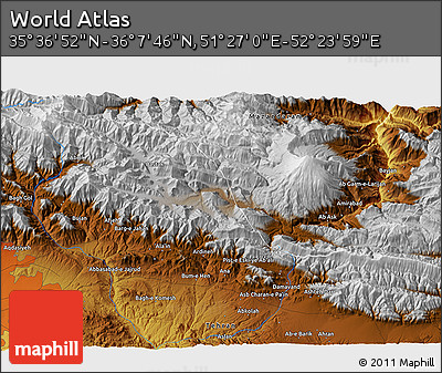 Physical 3D Map of the Area around 35° 52' 19" N, 51° 55' 29" E