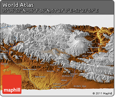 Physical 3D Map of the Area around 35° 52' 19" N, 51° 55' 29" E