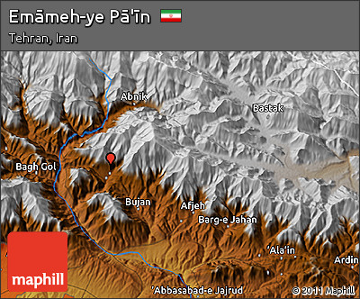 Physical 3D Map of Emāmeh-ye Pā'īn