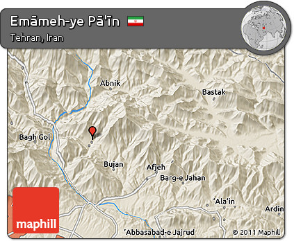 Shaded Relief 3D Map of Emāmeh-ye Pā'īn