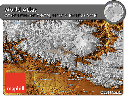 Physical Map of the Area around 35° 52' 19" N, 51° 55' 29" E