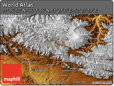 Physical Map of the Area around 35° 52' 19" N, 51° 55' 29" E