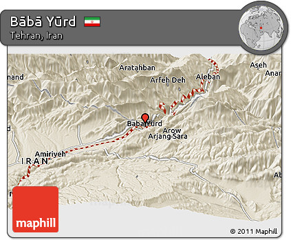 Shaded Relief Panoramic Map of Bābā Yūrd