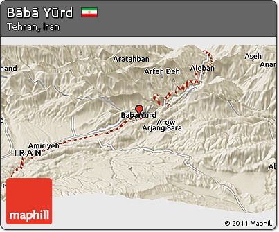 Shaded Relief Panoramic Map of Bābā Yūrd