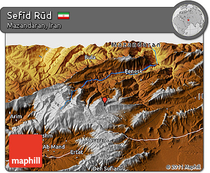 Physical 3D Map of Sefīd Rūd