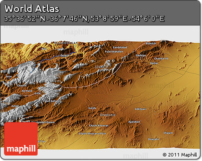 Physical 3D Map of the Area around 35° 52' 19" N, 53° 37' 30" E