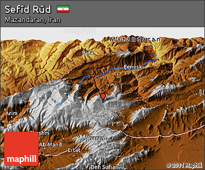 Physical 3D Map of Sefīd Rūd