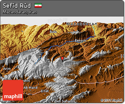 Physical 3D Map of Sefīd Rūd