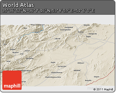 Shaded Relief 3D Map of the Area around 35° 52' 19" N, 53° 37' 30" E