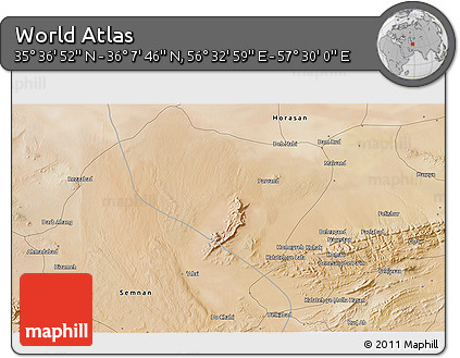 Satellite 3D Map of the Area around 35° 52' 19" N, 57° 1' 29" E