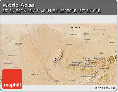 Satellite 3D Map of the Area around 35° 52' 19" N, 57° 1' 29" E