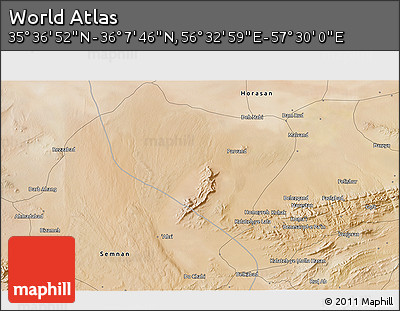 Satellite 3D Map of the Area around 35° 52' 19" N, 57° 1' 29" E
