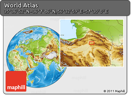Physical Location Map of the Area around 35° 52' 19" N, 57° 1' 29" E
