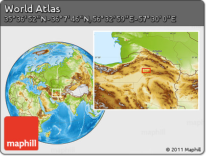 Physical Location Map of the Area around 35° 52' 19" N, 57° 1' 29" E