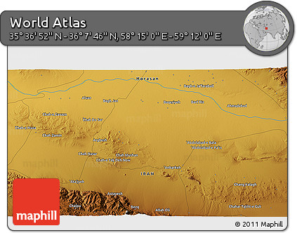 Physical 3D Map of the Area around 35° 52' 19" N, 58° 43' 30" E