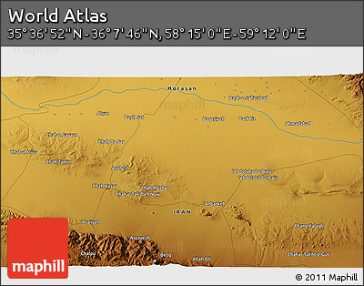 Physical 3D Map of the Area around 35° 52' 19" N, 58° 43' 30" E
