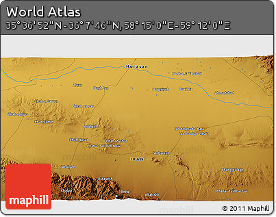 Physical 3D Map of the Area around 35° 52' 19" N, 58° 43' 30" E