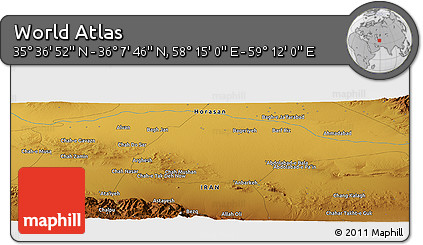 Physical Panoramic Map of the Area around 35° 52' 19" N, 58° 43' 30" E