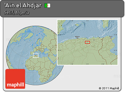 Savanna Style Location Map of 'Aïn El Ahdjar, hill shading