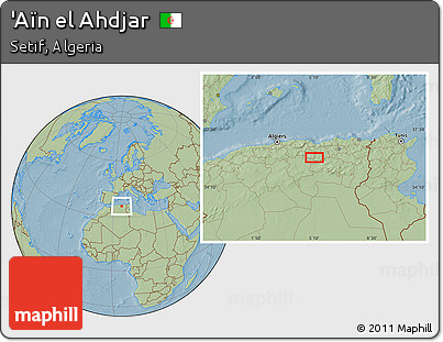 Savanna Style Location Map of 'Aïn El Ahdjar, hill shading