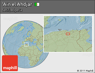 Savanna Style Location Map of 'Aïn El Ahdjar, hill shading
