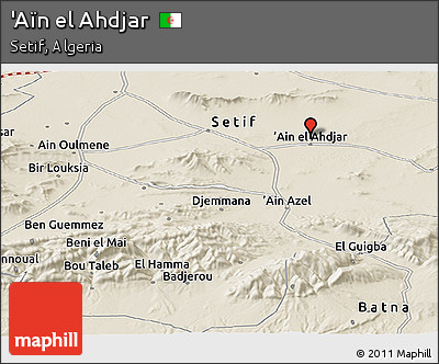 Shaded Relief Panoramic Map of 'Aïn El Ahdjar