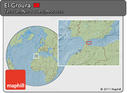 Savanna Style Location Map of El Groura, hill shading