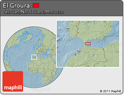 Savanna Style Location Map of El Groura, hill shading