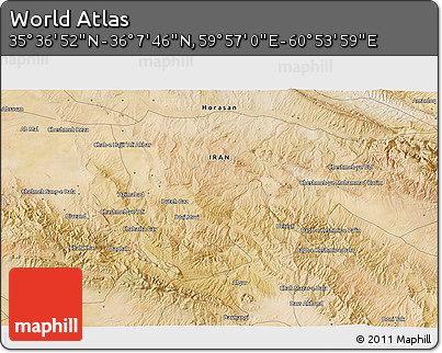 Satellite 3D Map of the Area around 35° 52' 19" N, 60° 25' 29" E