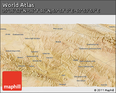Satellite 3D Map of the Area around 35° 52' 19" N, 60° 25' 29" E
